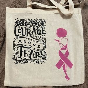 Canvas tote designed for breast cancer awareness